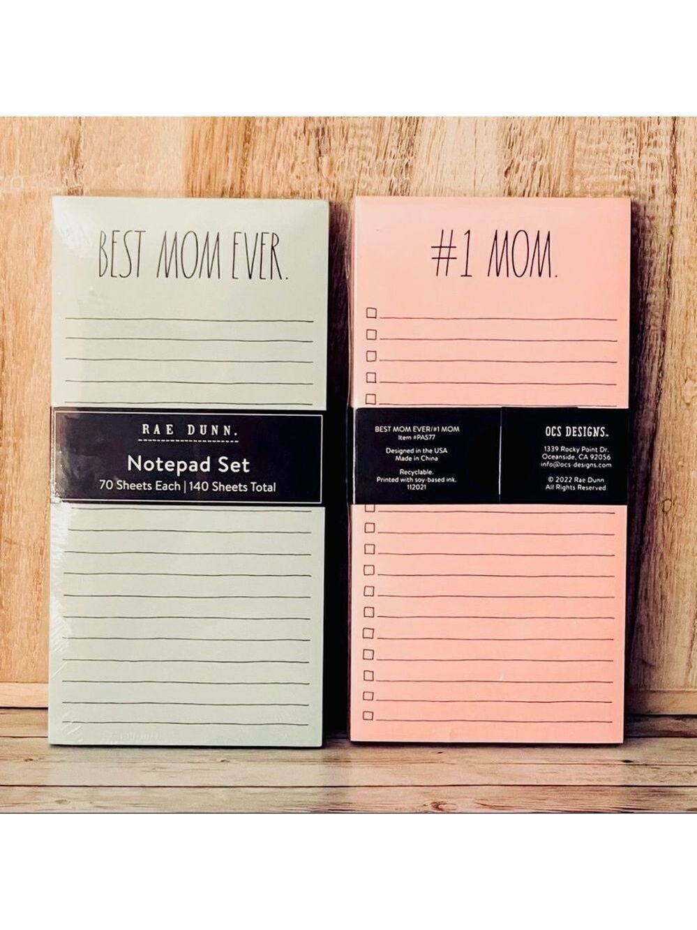 NWT Rae Dunn #1 MOM / BEST MOM EVER pink Green 2 Pieces 140 Sheets Notepad Set